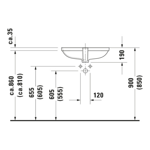 Duravit Einbauwaschtisch D-Code 55x40cm, EB v unt, o. HL, HLB, m ÜL, we