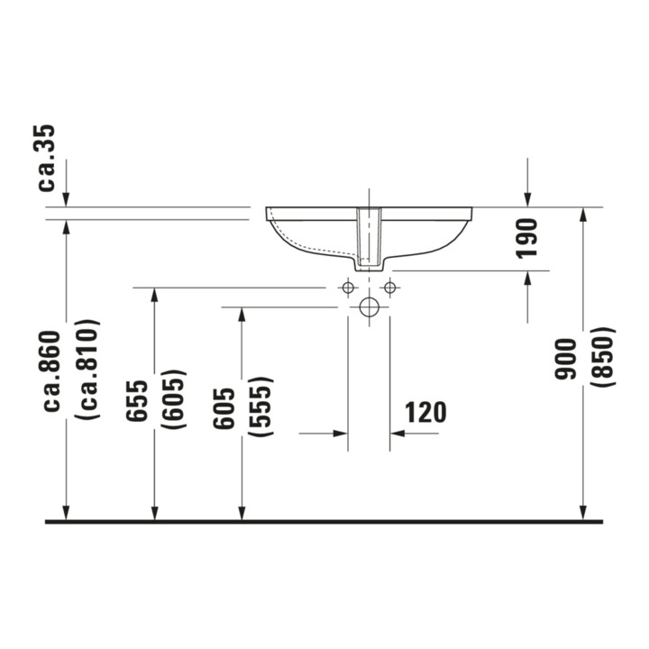 Duravit Einbauwaschtisch D-Code 55x40cm, EB v unt, o. HL, HLB, m ÜL, we