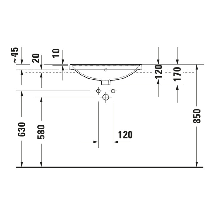 Duravit Einbauwaschtisch D-Neo 60x44cm, EB v ob, m HL, ÜL, HLB, weiß