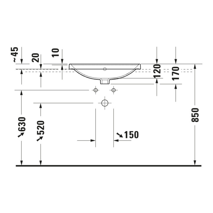 Duravit Einbauwaschtisch D-Neo 60x44cm, EB v ob, m HL, ÜL, HLB, weiß