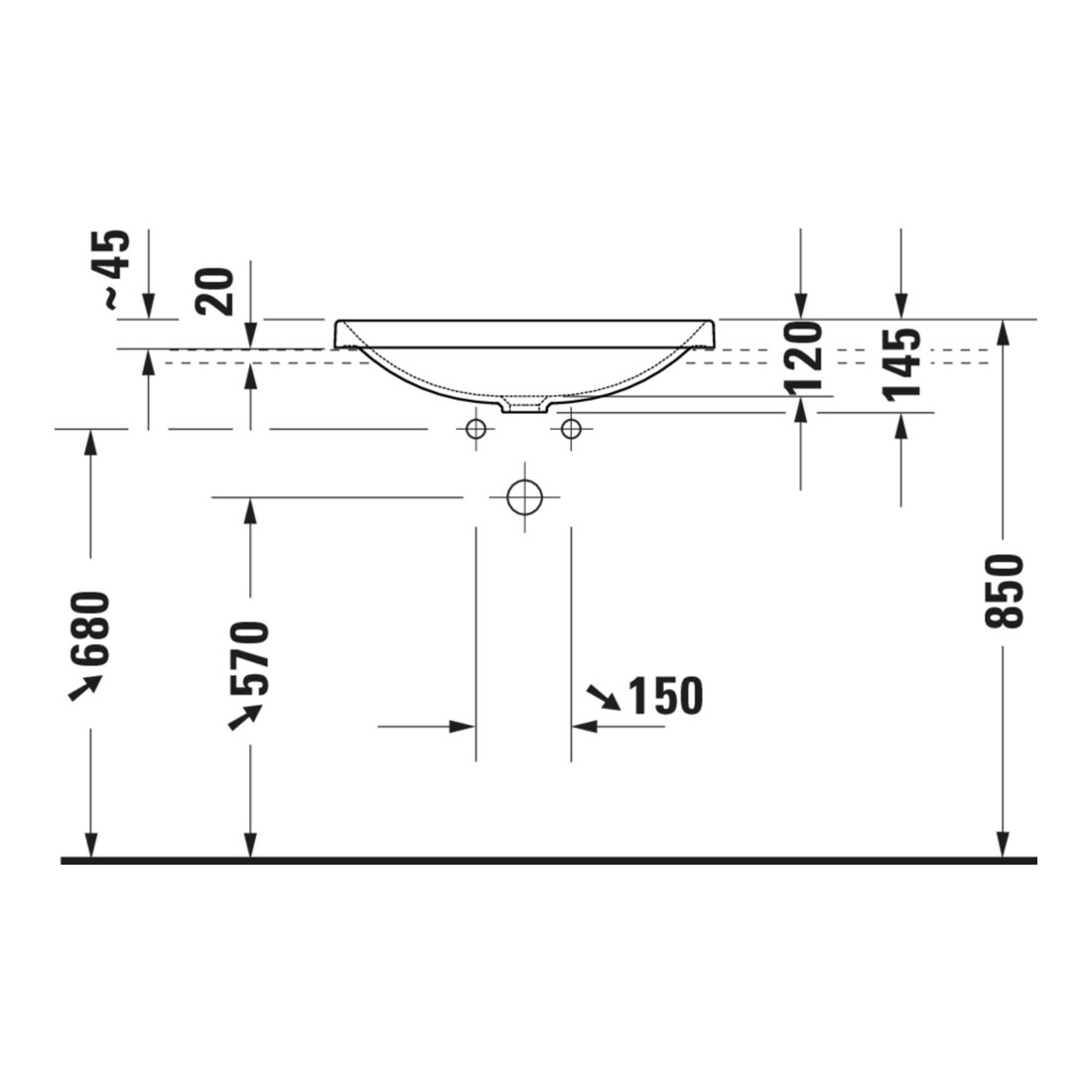 Duravit Einbauwaschtisch D-Neo 60x44cm, EB v ob, o. HL, HLB, ÜL, weiß