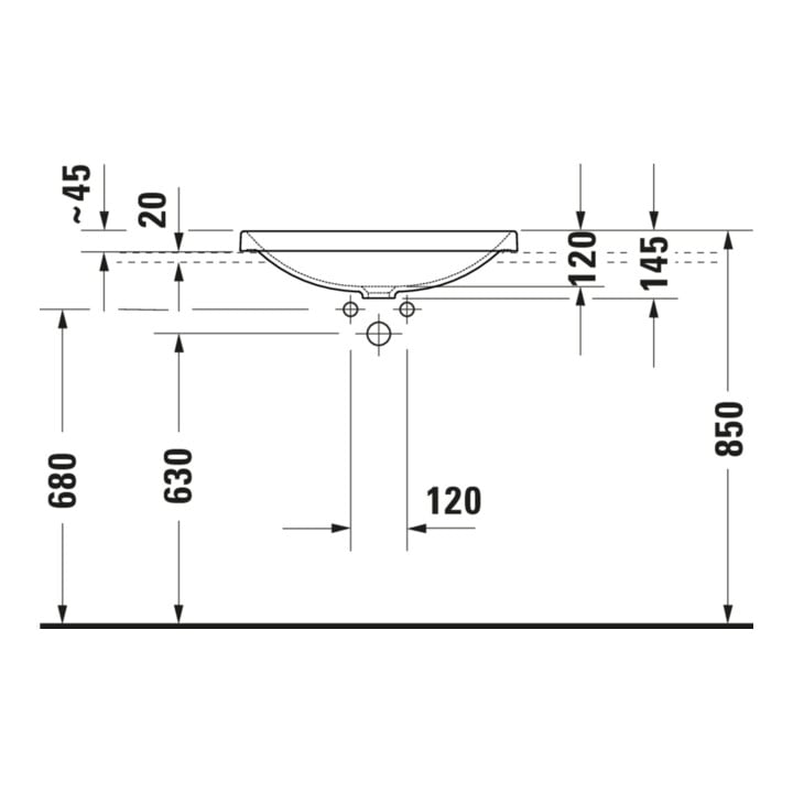 Duravit Einbauwaschtisch D-Neo 60x44cm, EB v ob, o. HL, HLB, ÜL, weiß