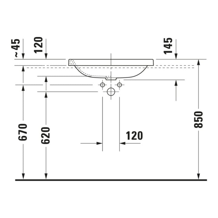 Duravit Einbauwaschtisch DuraStyle 60x43cm, Einb. v o, o HL, ÜL, HLB, weiß