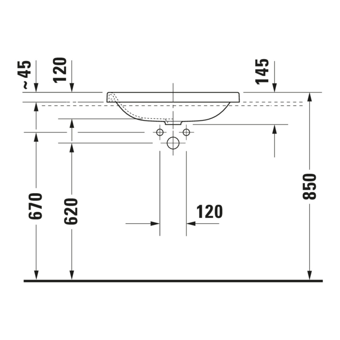 Duravit Einbauwaschtisch DuraStyle 60x43cm, Einb. v o, o HL, ÜL, HLB, weiß