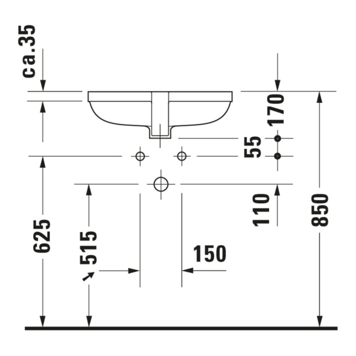 Duravit Einbauwaschtisch Happy D.2 48x34,5cm, EB v u, o. HL, HLB, m ÜL, we