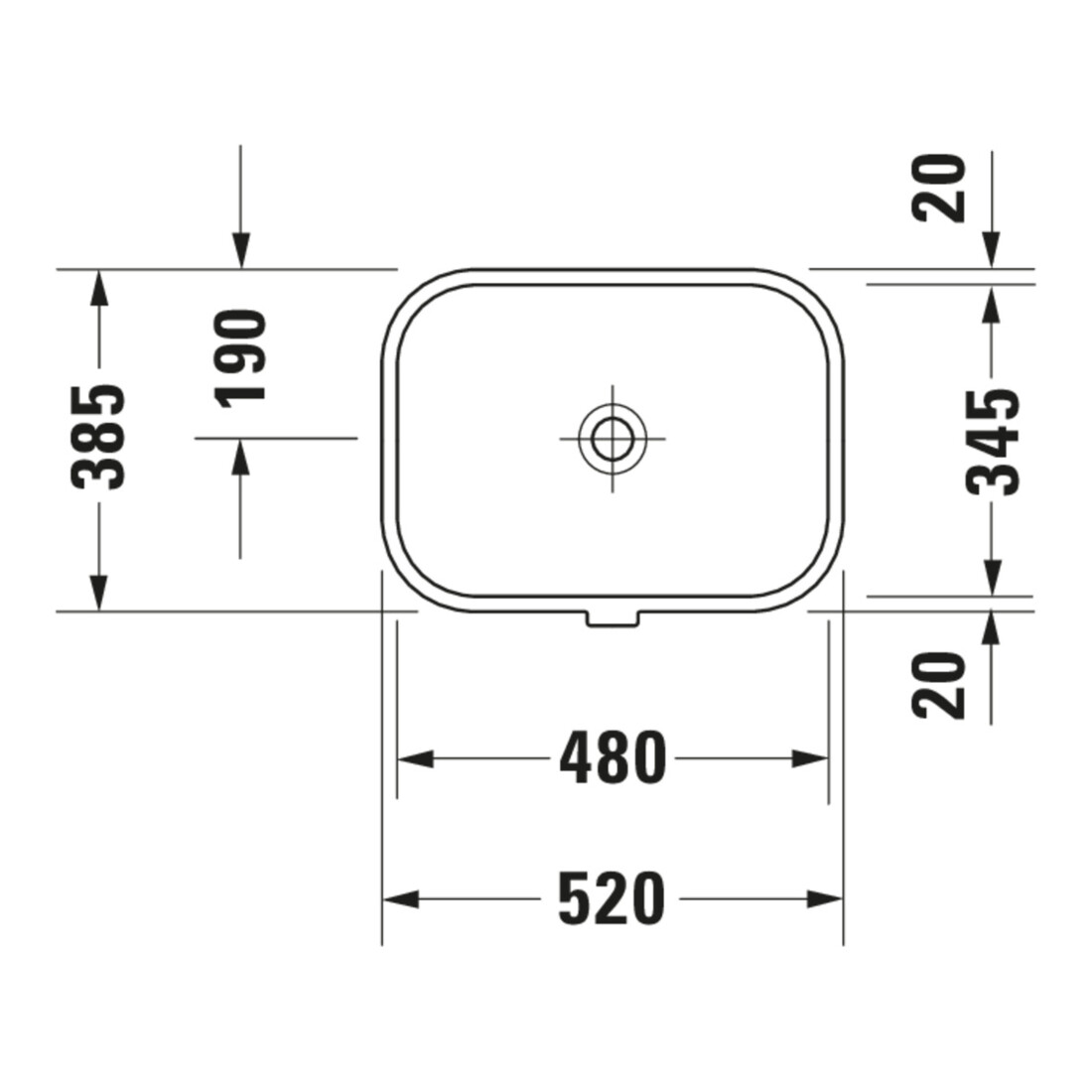 Duravit Einbauwaschtisch Happy D.2 48x34,5cm, EB v u, o. HL, HLB, m ÜL, we