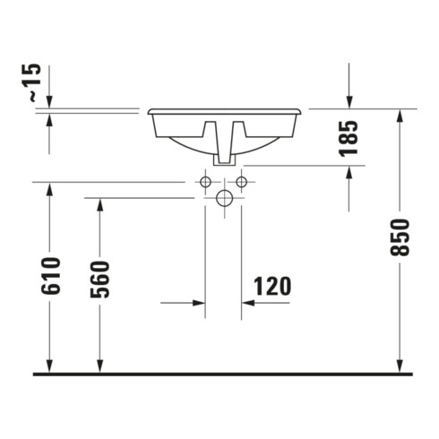 Duravit Einbauwaschtisch Manua d 48, Einb. v o, m HL, ÜL, HLB, weiß