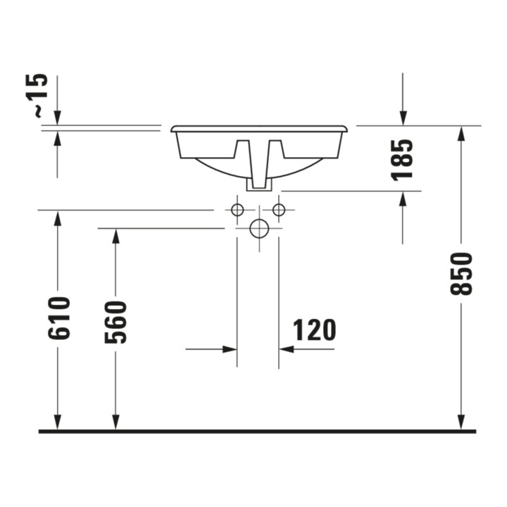 Duravit Einbauwaschtisch Manua d 48, Einb. v o, m HL, ÜL, HLB, weiß