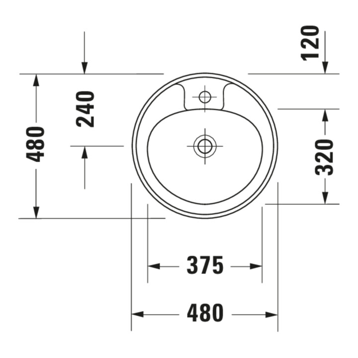 Duravit Einbauwaschtisch Manua d 48, Einb. v o, m HL, ÜL, HLB, weiß