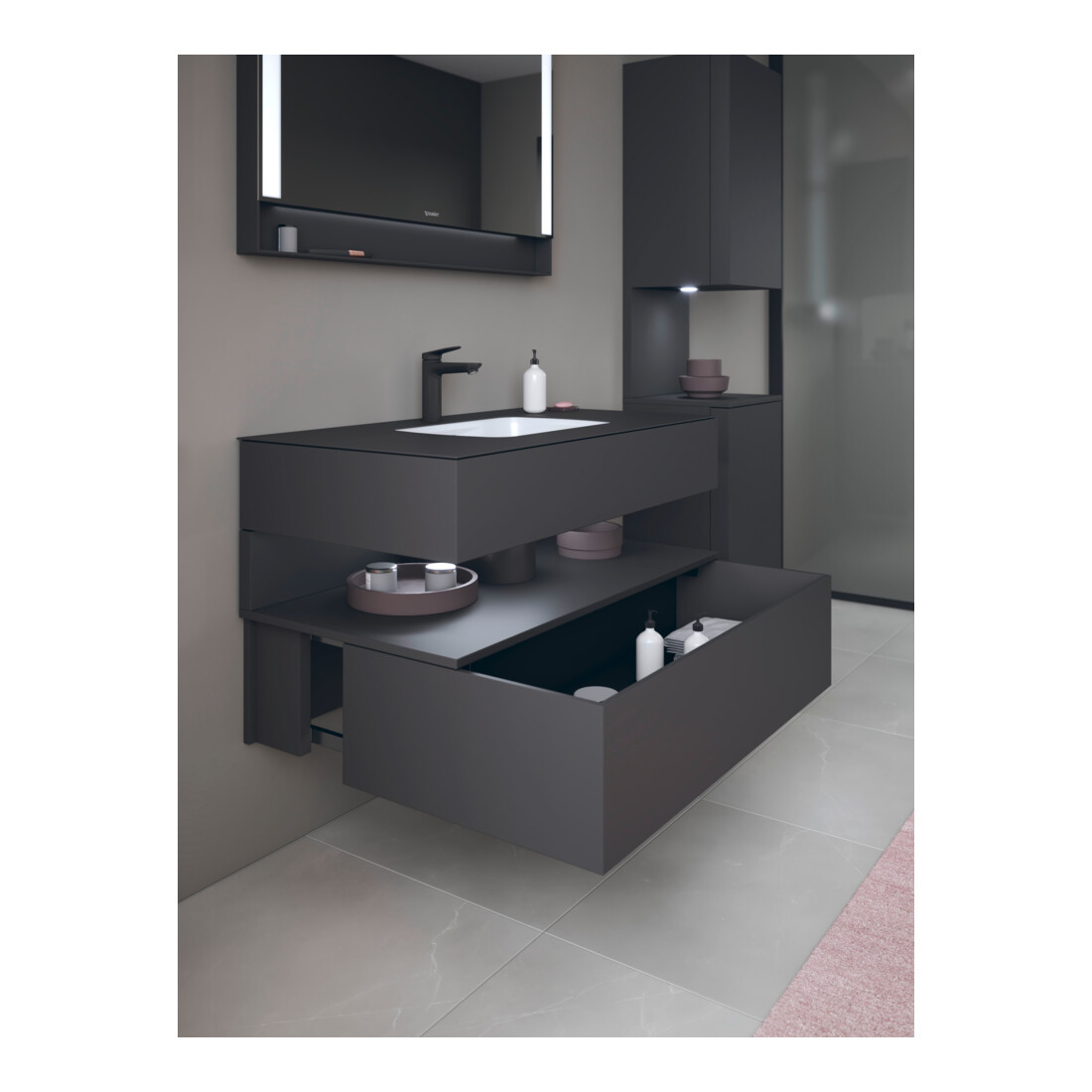 Duravit Einbauwaschtisch-Möbel-Set Qatego 100x55x60cm, gra m, Kon-WTU, Nischenb