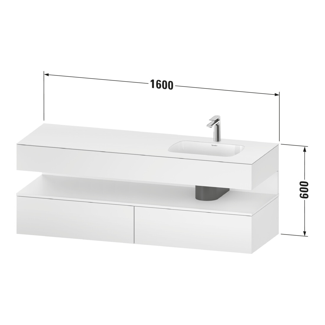 Duravit Einbauwaschtisch-Möbel-Set Qatego 160x50x60cm, Kon-WTU, B, B r, E sw/gra m