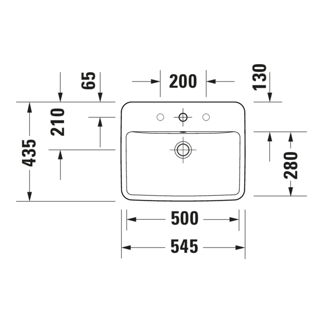 Duravit Einbauwaschtisch No. 1 55x43,5cm, EB v ob, m HL, ÜL, HLB, weiß