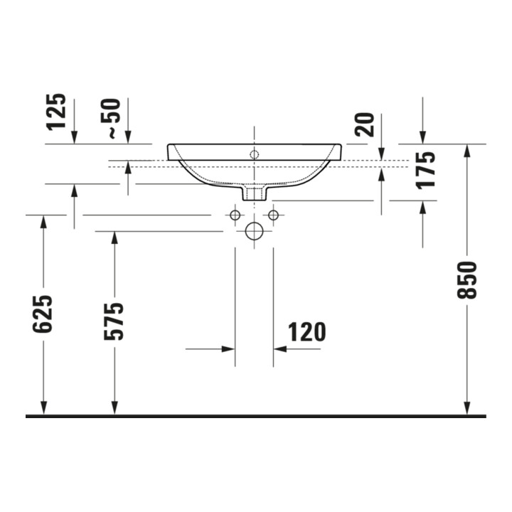 Duravit Einbauwaschtisch No. 1 55x43,5cm, EB v ob, m HL, ÜL, HLB, weiß