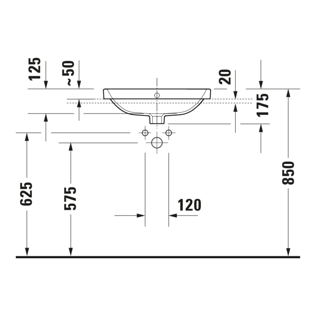 Duravit Einbauwaschtisch No. 1 55x43,5cm, EB v ob, m HL, ÜL, HLB, weiß