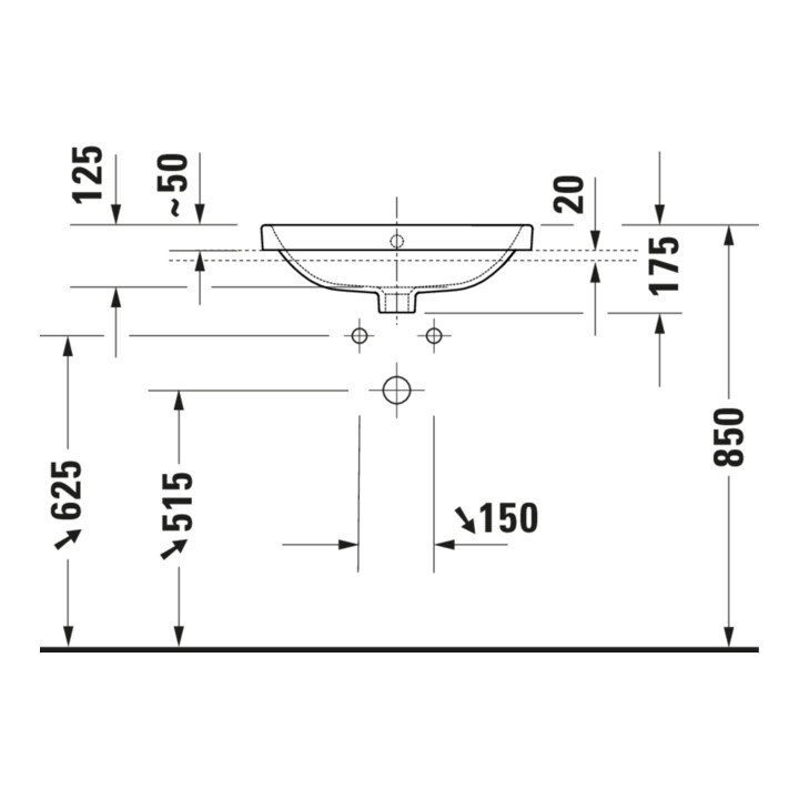 Duravit Einbauwaschtisch No. 1 55x43,5cm, EB v ob, m HL, ÜL, HLB, weiß