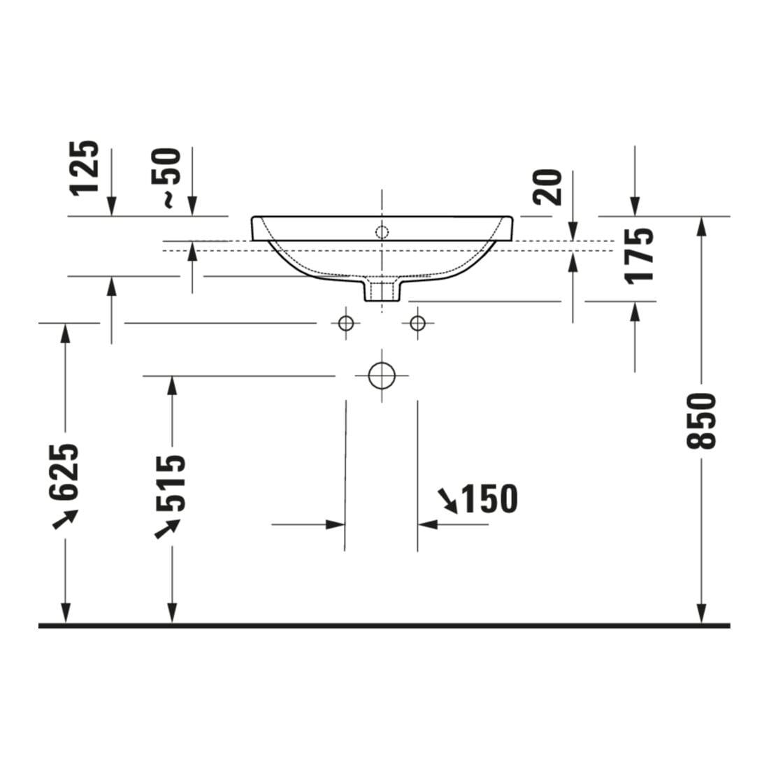 Duravit Einbauwaschtisch No. 1 55x43,5cm, EB v ob, m HL, ÜL, HLB, weiß