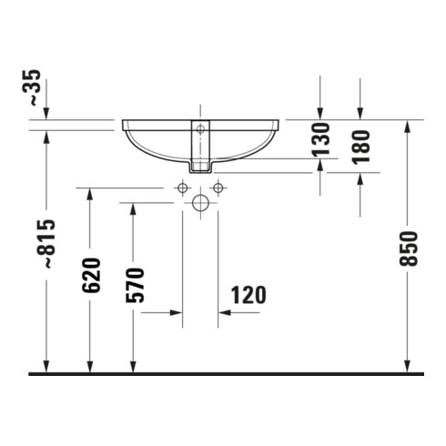 Duravit Einbauwaschtisch No. 1 EB v u, o HL, HL, m ÜL, geschli., we
