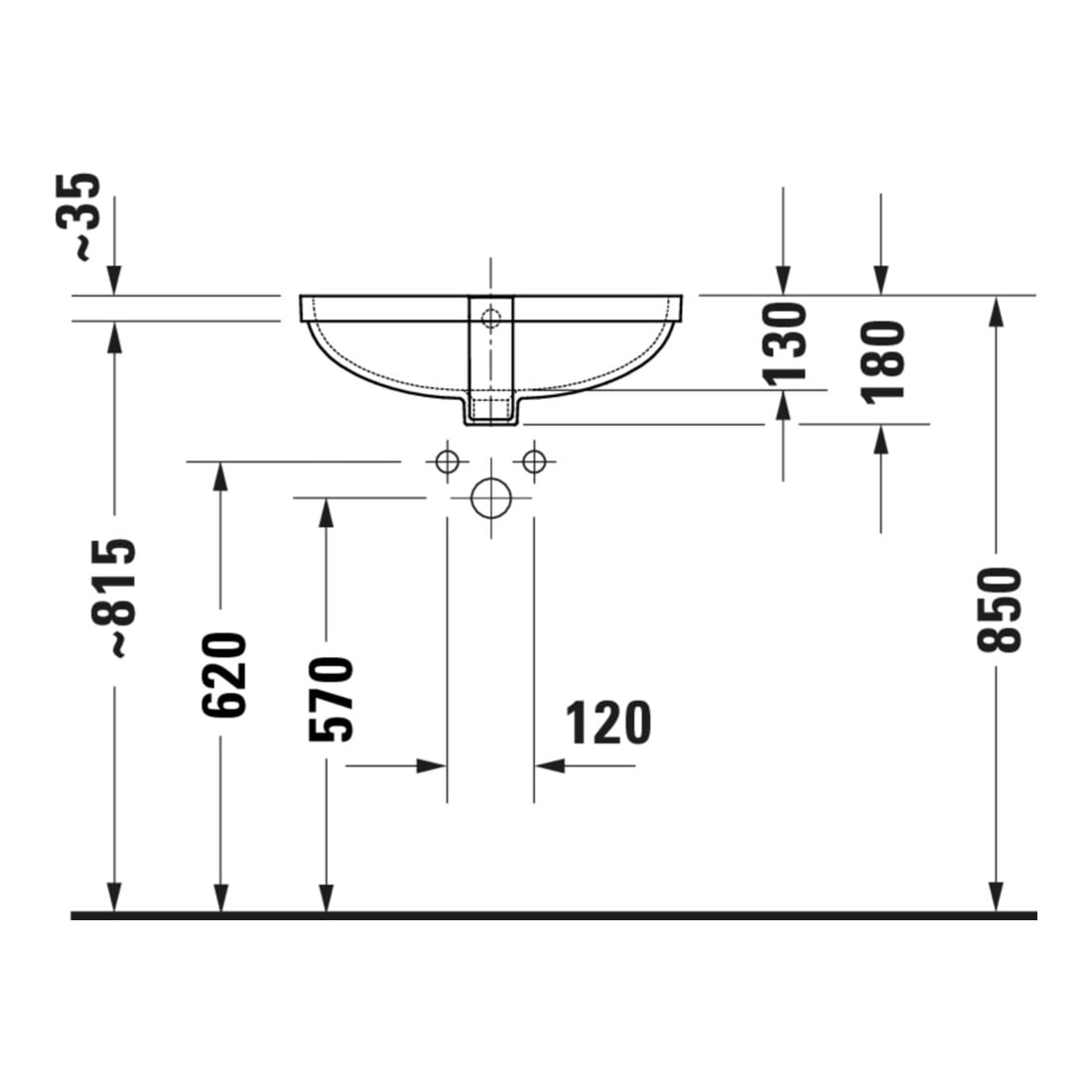 Duravit Einbauwaschtisch No. 1 EB v u, o HL, HL, m ÜL, geschli., we