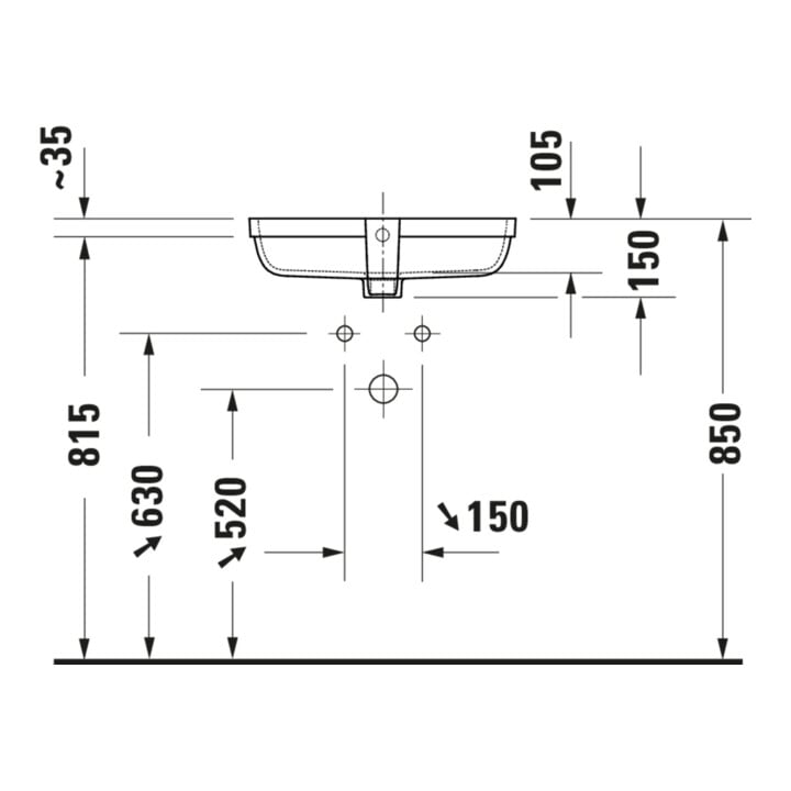 Duravit Einbauwaschtisch Qatego 48x32cm, EB v u, o HL, HL, m Ü, we hgl