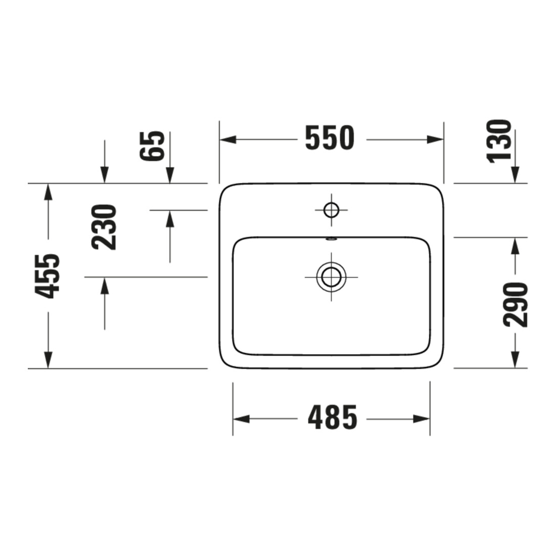 Duravit Einbauwaschtisch Qatego 55x45,5cm, EB v ob, m Hahnloch, we. hgl