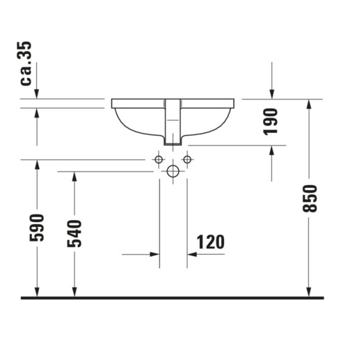 Duravit Einbauwaschtisch Starck 3 49x27cm, EB v unt, m HL, ÜL u. HLB, weiß