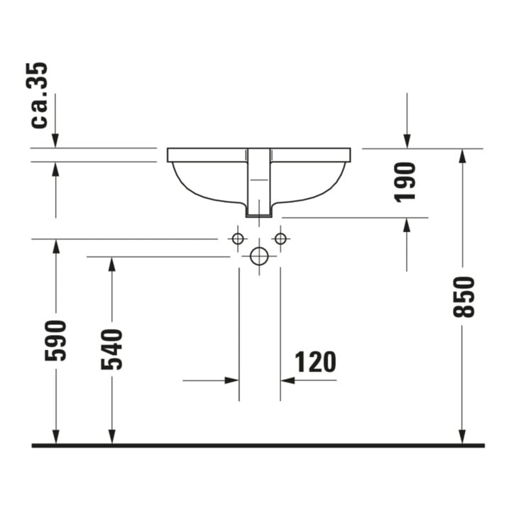 Duravit Einbauwaschtisch Starck 3 49x27cm, EB v unt, m HL, ÜL u. HLB, weiß