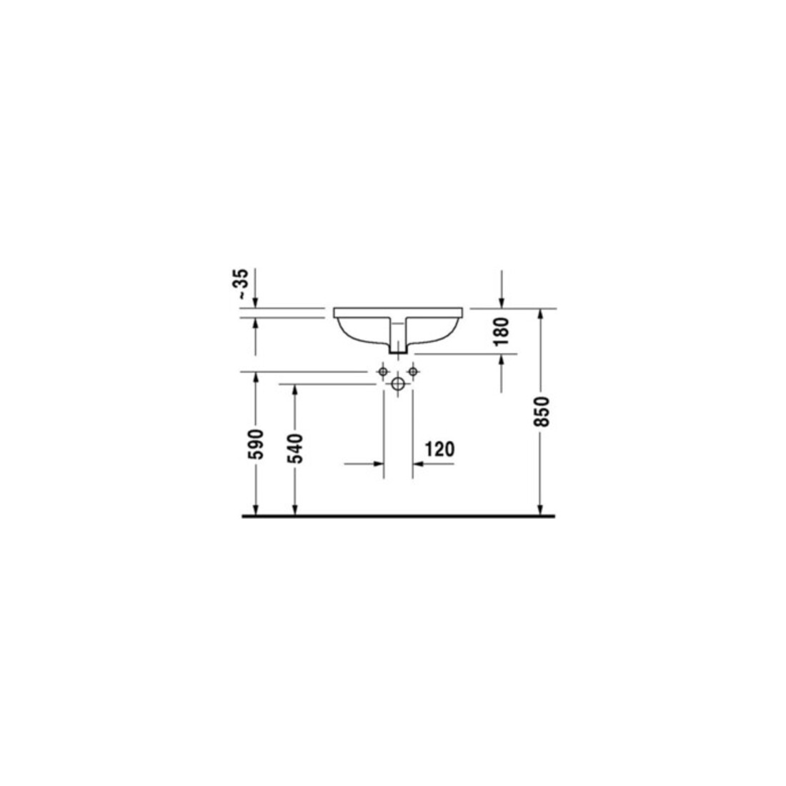 Duravit Einbauwaschtisch Starck 3 49x36,5cm, EB v u, o. HL, HLB, m ÜL, we