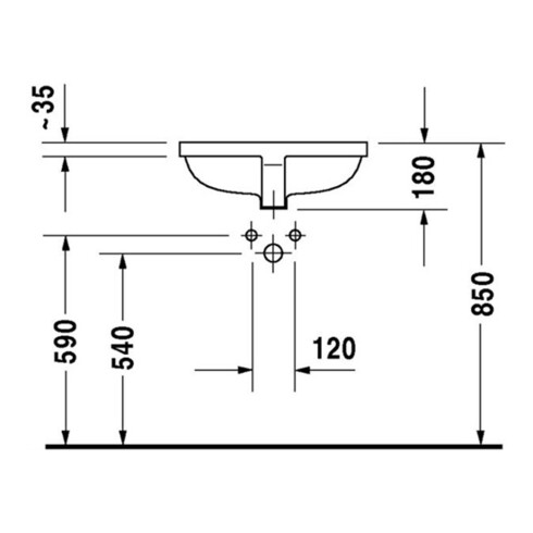 Duravit Einbauwaschtisch Starck 3 49x36,5cm, EB v u, o. HL, HLB, m ÜL, we
