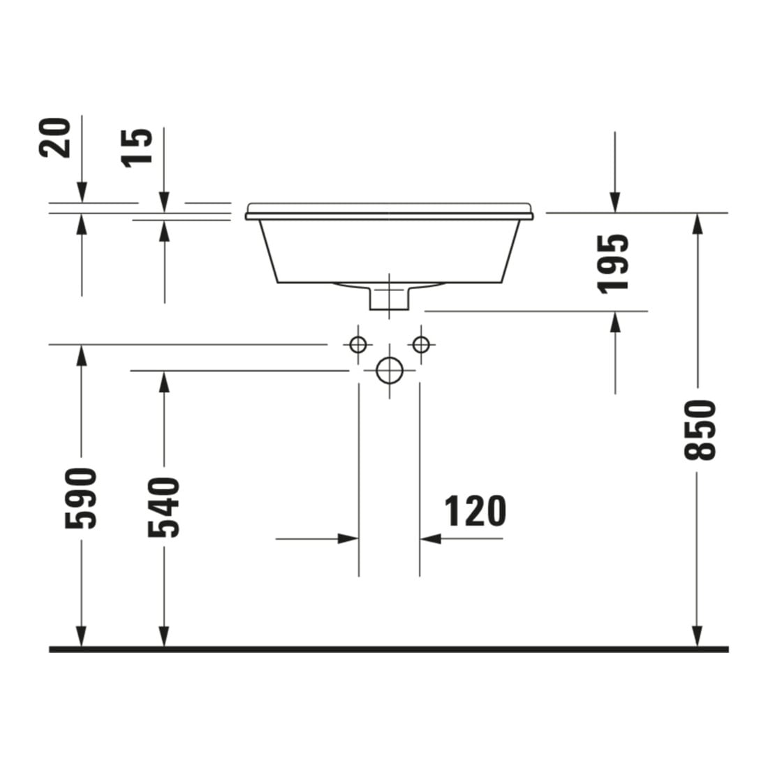 Duravit Einbauwaschtisch Starck 3 56x46,5cm, EB v ob, m HL, ÜL, HLB, weiß