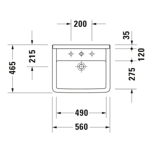 Duravit Einbauwaschtisch Starck 3 56x46,5cm, EB v ob, m HL, ÜL, HLB, weiß