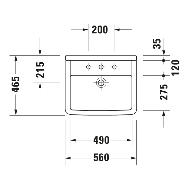 Duravit Einbauwaschtisch Starck 3 56x46,5cm, EB v ob, m HL, ÜL, HLB, weiß