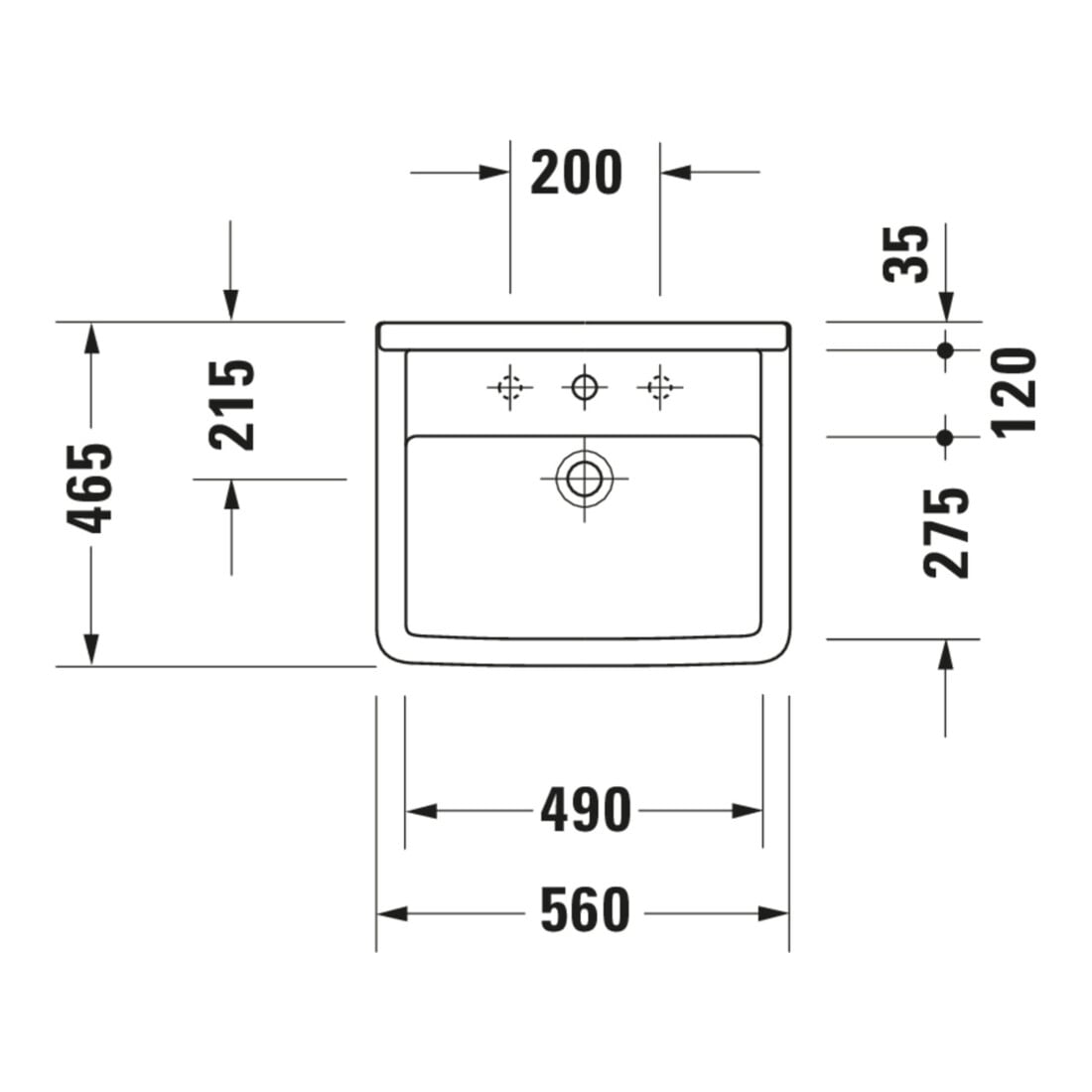 Duravit Einbauwaschtisch Starck 3 56x46,5cm, EB v ob, m HL, ÜL, HLB, weiß