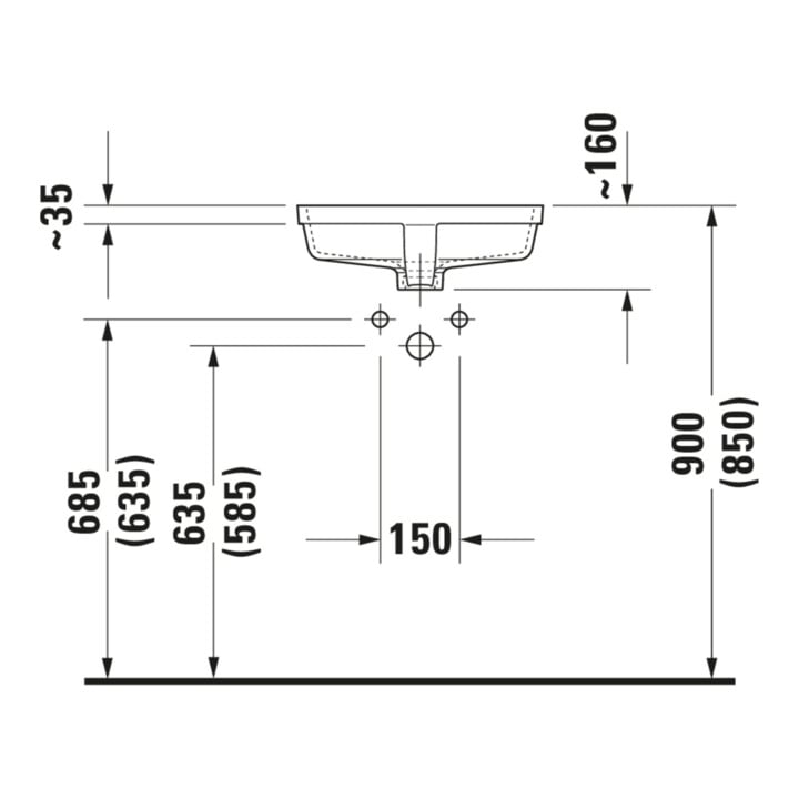 Duravit Einbauwaschtisch Vero 43x31,5cm, EB v unt, o. HL, m ÜL, weiß