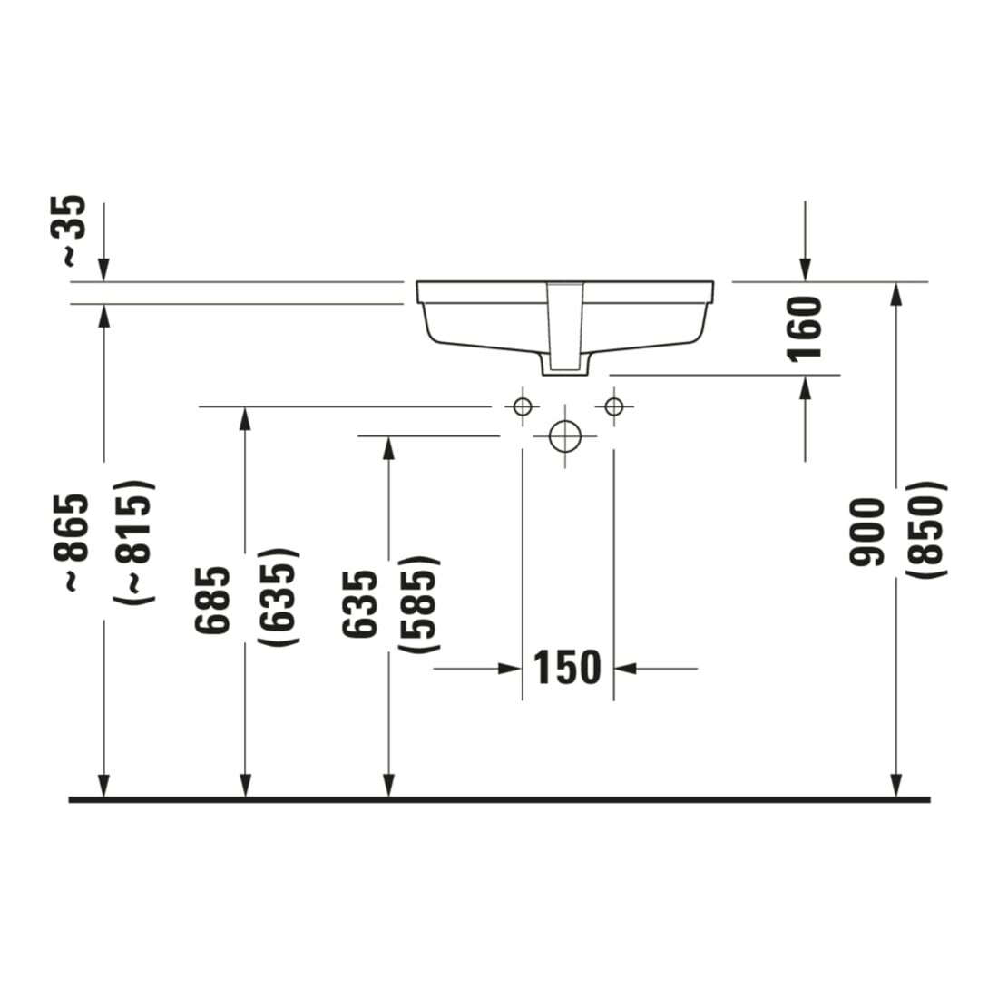 Duravit Einbauwaschtisch Vero 48,5x31,5cm, EB v unt, o. HL, m ÜL, weiß