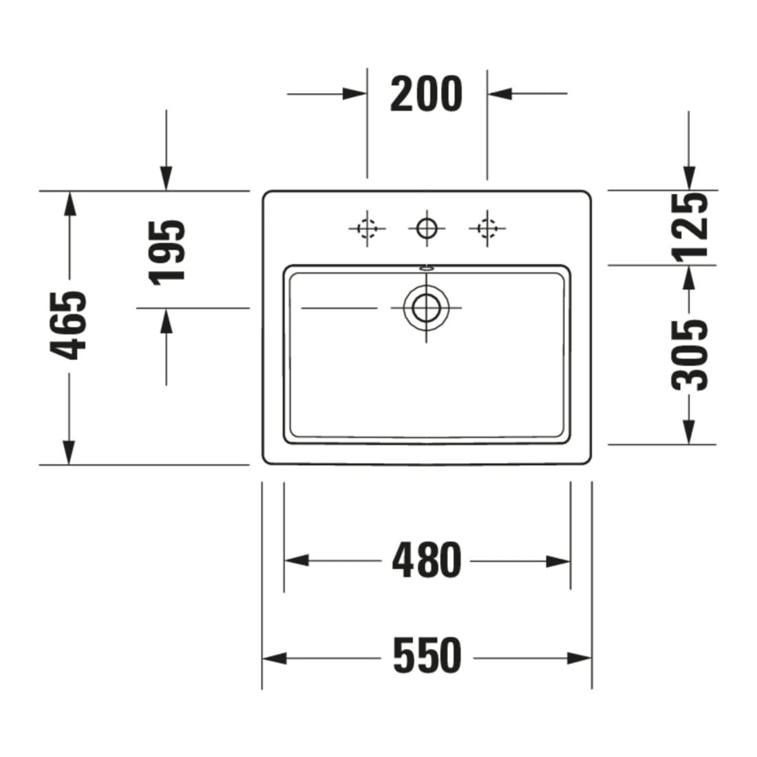 Duravit Einbauwaschtisch Vero 55x46,5cm, we, EB v ob, m HL, ÜL, HLB