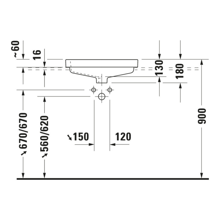 Duravit Einbauwaschtisch Vero 55x46,5cm, we, EB v ob, m HL, ÜL, HLB