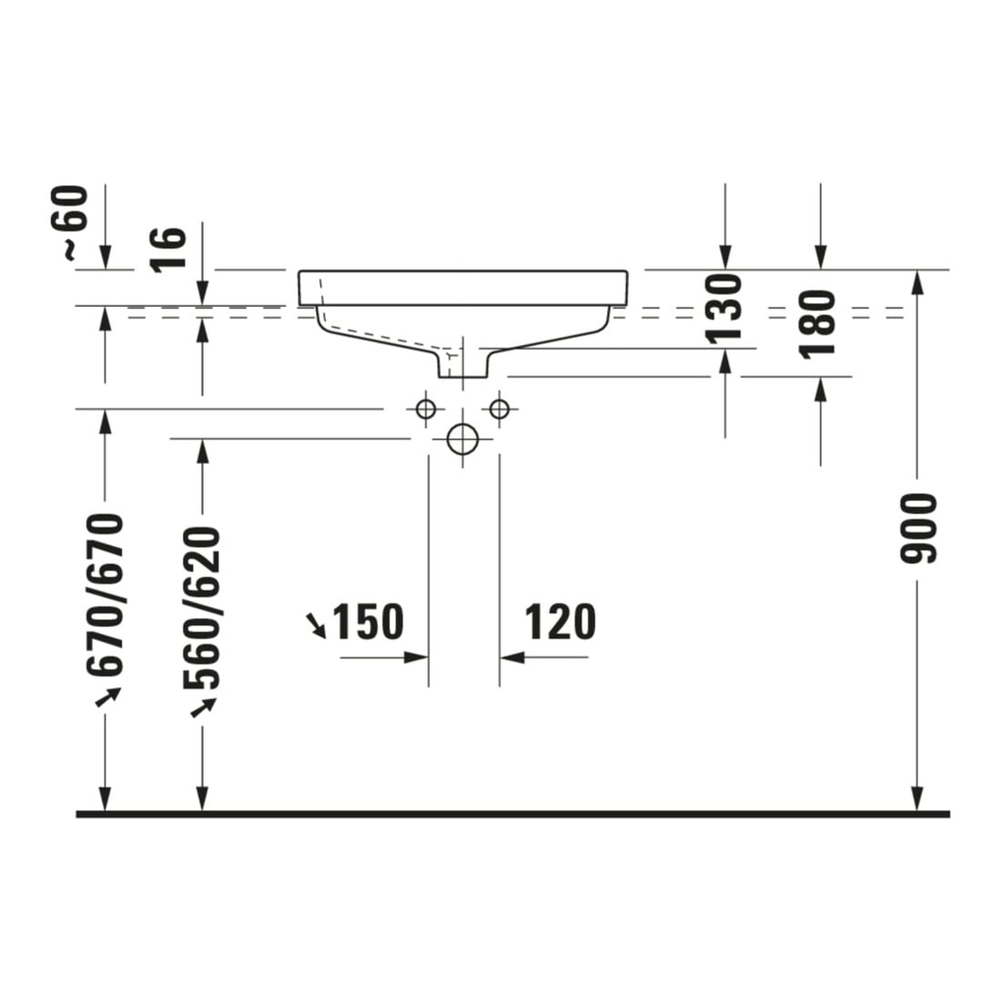 Duravit Einbauwaschtisch Vero 55x46,5cm, we, EB v ob, m HL, ÜL, HLB