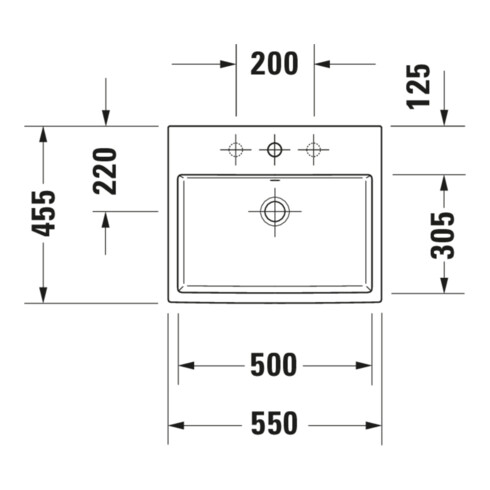 Duravit Einbauwaschtisch Vero Air 55x45,5cm EB v ob, m ÜL, HLB, 1 HL, weiß