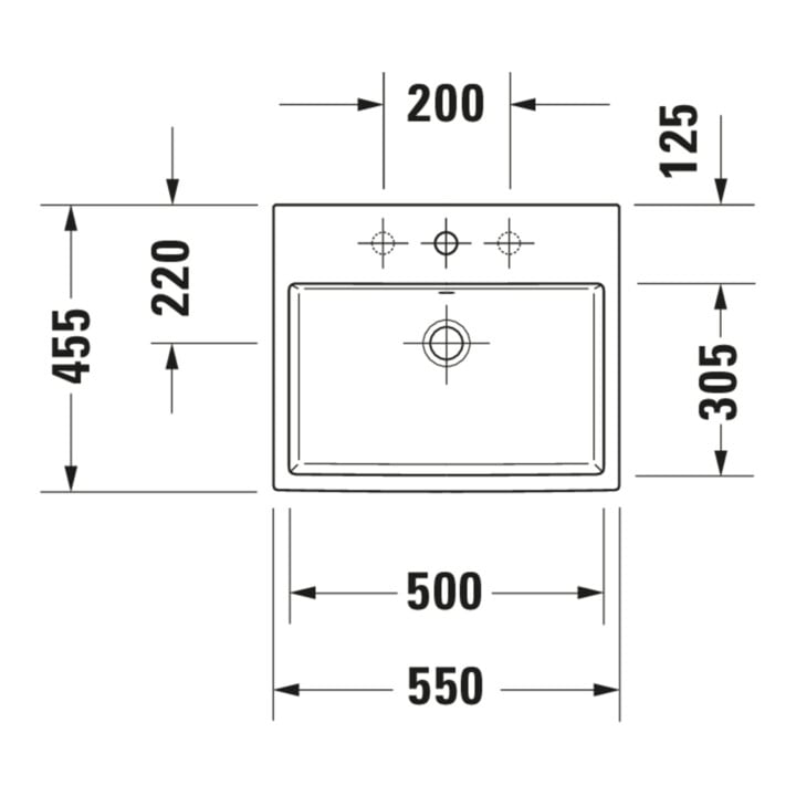 Duravit Einbauwaschtisch Vero Air 55x45,5cm EB v ob, m ÜL, HLB, 1 HL, weiß