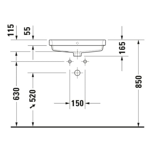 Duravit Einbauwaschtisch Vero Air 55x45,5cm EB v ob, m ÜL, HLB, 1 HL, weiß