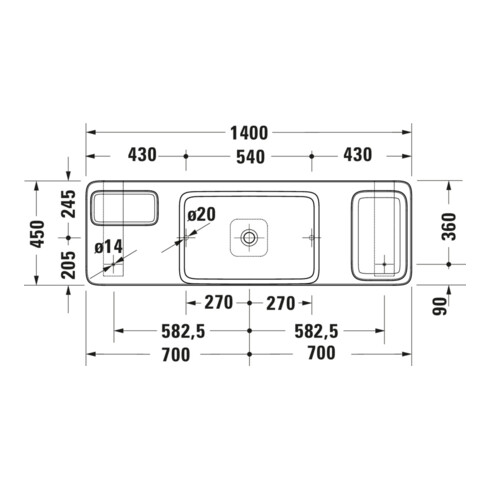 Duravit Ensemble console lavabo Qatego 140x45x90 cm, avec K, console, lavabo poli