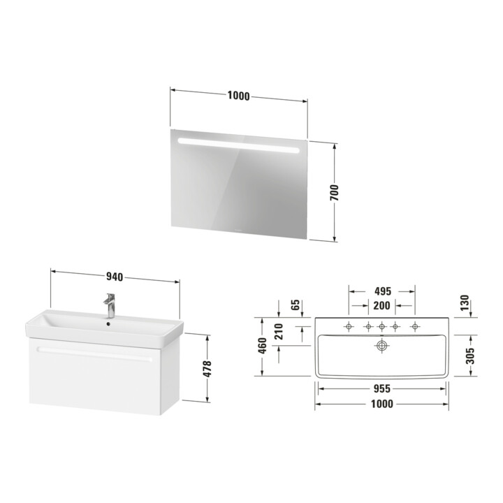 Duravit Ensemble de meubles n° 1 100x45cm, WT, WTU A, SBK, Spg., blanc mat