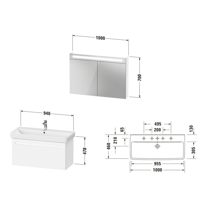 Duravit Ensemble de meubles n° 1 100x45cm, WT, WTU avec tiroir, Spg., blanc mat