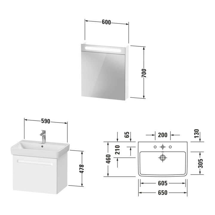 Duravit Ensemble de meubles n° 1 65 cm, charnière droite, blanc mat