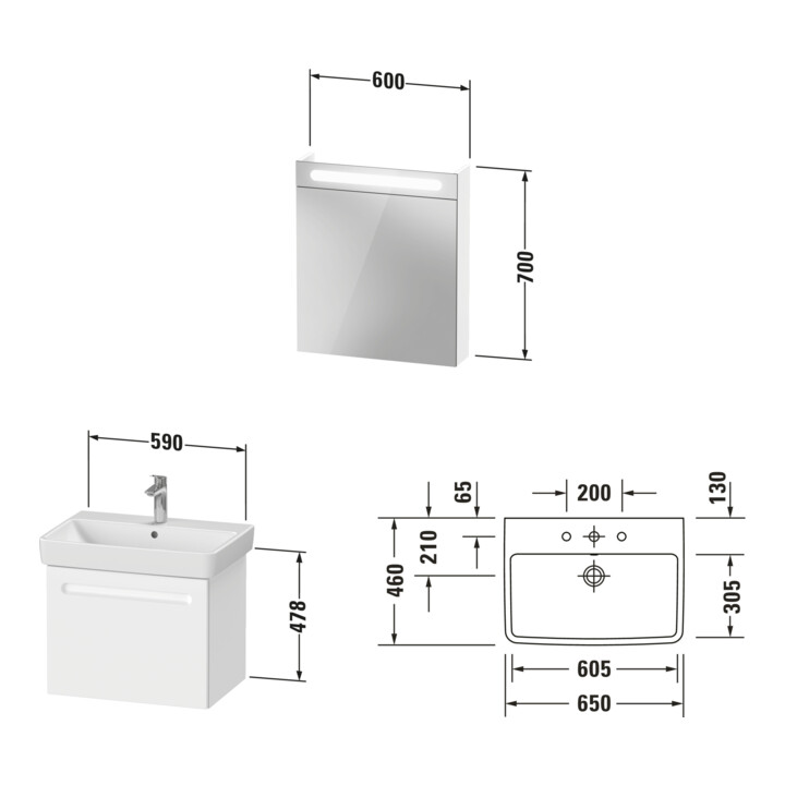 Duravit Ensemble de meubles n° 1 65 cm, charnière gauche, blanc mat