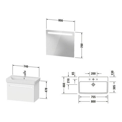 Duravit Ensemble de meubles n° 1 80 cm, blanc mat, 1 tiroir