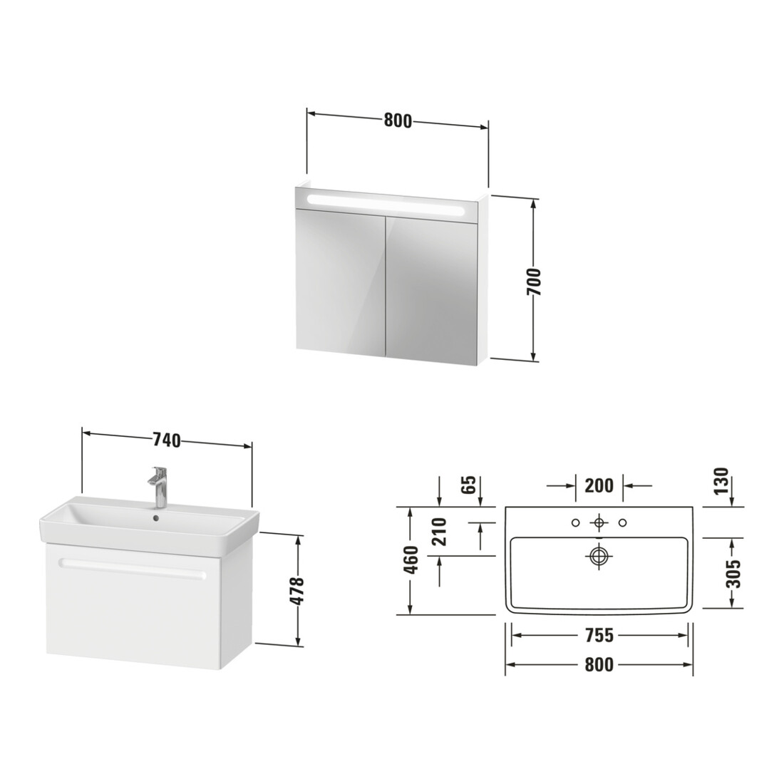 Duravit Ensemble de meubles n° 1 80 cm, blanc mat