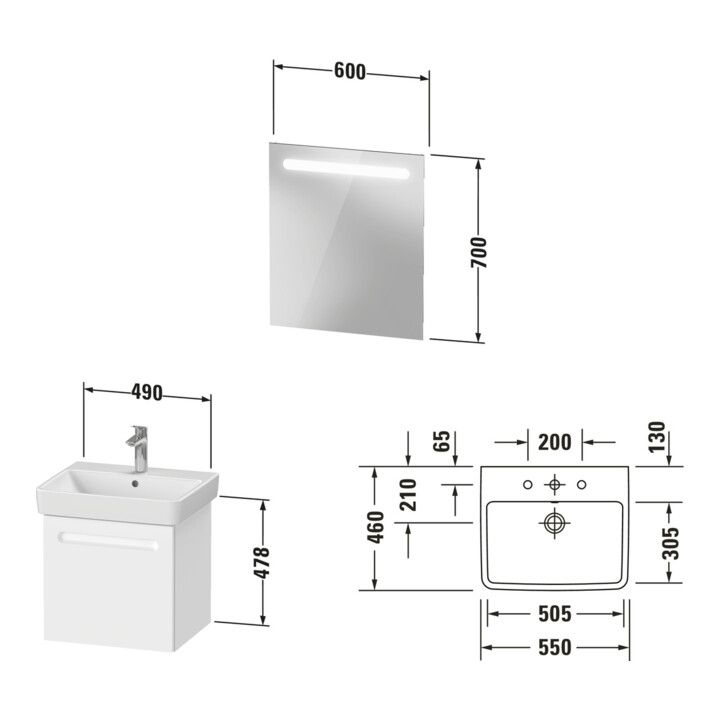 Duravit Ensemble de meubles No. 1 55 cm, blanc mat, 1 tiroir
