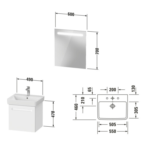 Duravit Ensemble de meubles No. 1 55 cm, blanc mat, 1 tiroir