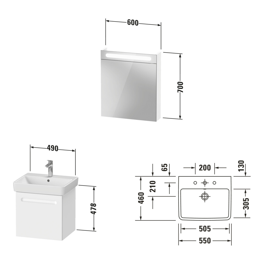 Duravit Ensemble de meubles No. 1 55 cm, charnière droite, blanc mat